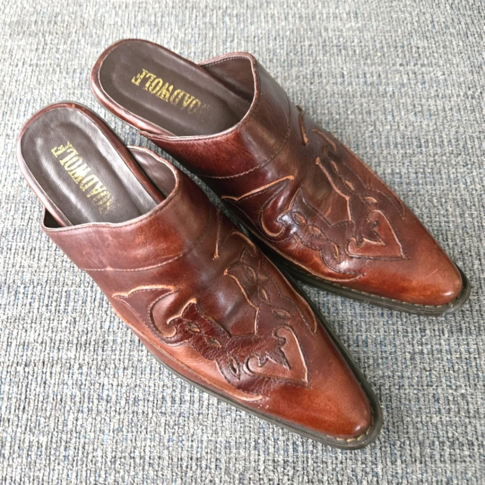 Roadwolf Brown Leather Mules size 7.5